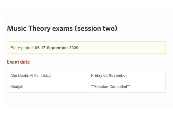ABRSM Music Theory exam (session two) date is Friday 06 November